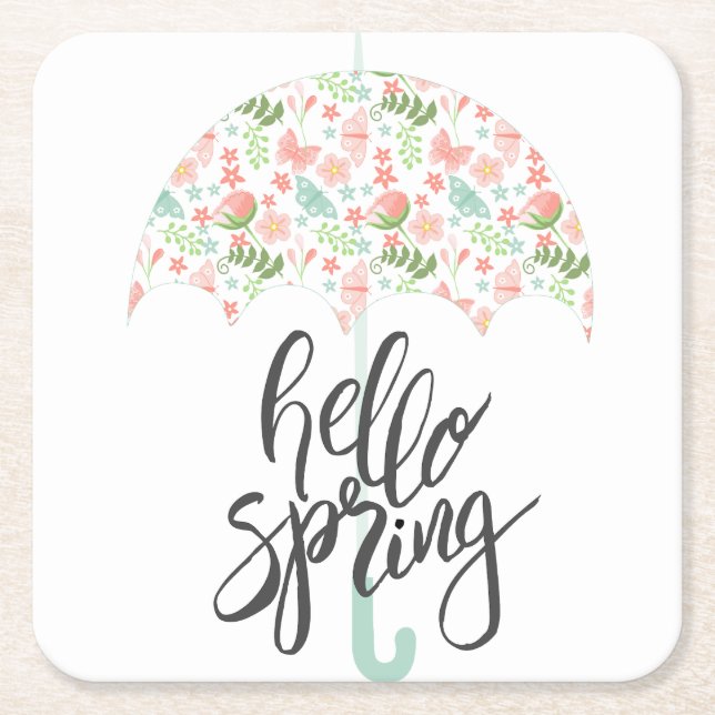 Hallo Frühling Umbrella Rechteckiger Pappuntersetzer (Vorderseite)