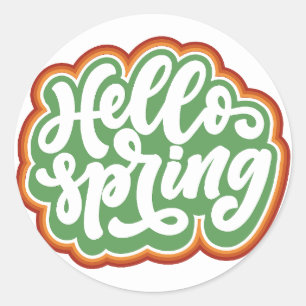 Hallo Frühling, vintage farbenfrohe Typografie Frü Runder Aufkleber