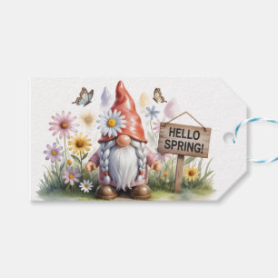 Hallo Frühlings-Gartenzwerg: Süßer Zwerg mit Zöpfe Geschenkanhänger