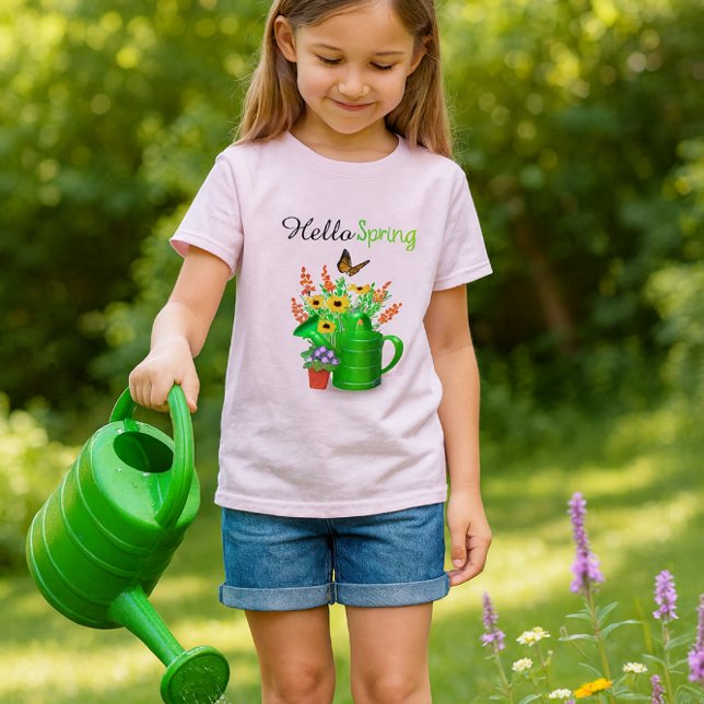 Hallo Frühlingsblume Garten Girls Pink T-Shirt (Garden girl pink tee with wildflowers..Girls that love flowers will like this t-shirt )