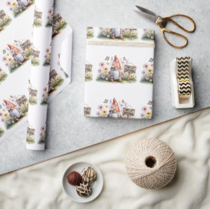 Hallo Frühlingsgarten-Gnom: Süßer Gnom mit Zöpfen Geschenkpapier