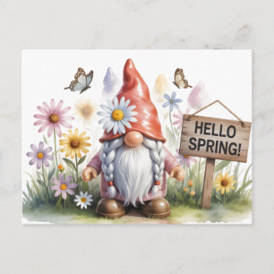 Hallo Frühlingsgarten-Gnom: Süßer Gnom mit Zöpfen Postkarte
