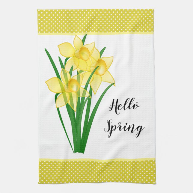 Hallo Frühlingsgelbe Narzisse Geschirrtuch (Vertikal)
