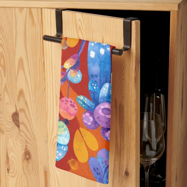 Hallo Frühlingsglückszeit, Orange Floral Geschirrtuch (Drittel gefaltet)