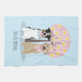 Hallo Frühlingshunde von Cherry Blossom Tree Geschirrtuch