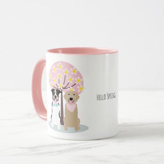 Hallo Frühlingshunde von Cherry Blossom Tree Tasse (Vorderseite Links)