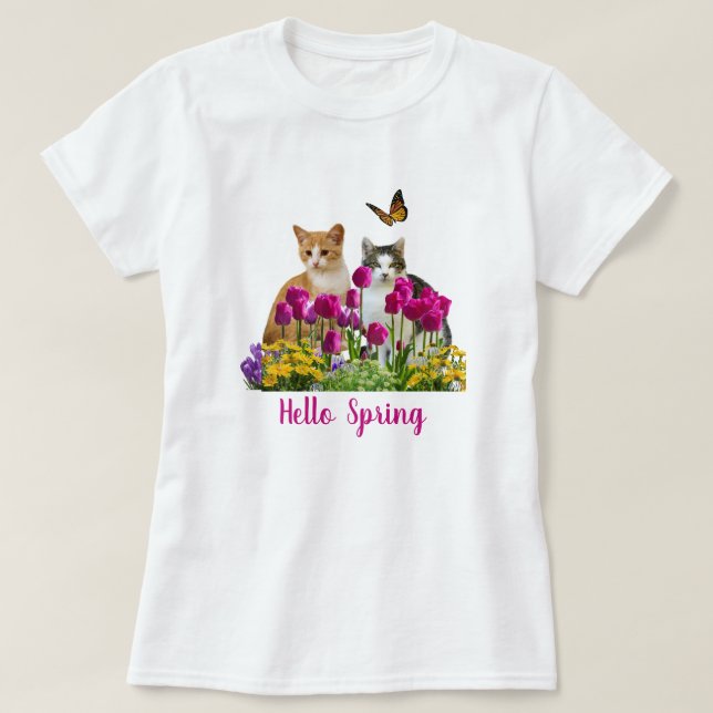 Hallo Frühlingskatzen im Blumengarten Tulip T-Shirt (Design vorne)