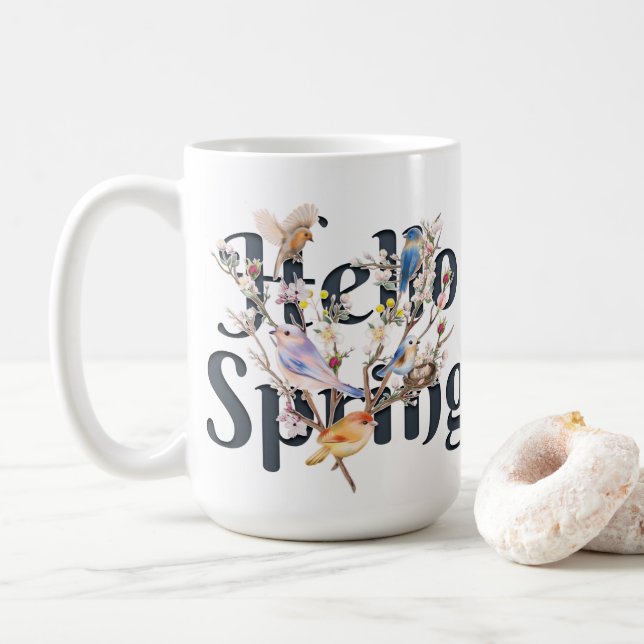 Hallo Frühlingsvögel Kaffeetasse (Mit Donut)