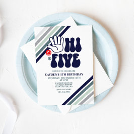 Hallo fünf Retro Streifen Geburtstagsfeier Einladu Einladung