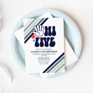Hallo fünf Retro Streifen Geburtstagsfeier Einladu Einladung
