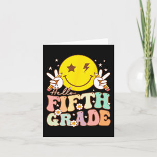 Hallo Fünfte Grade Hippie Smile Face 5. Klasse zur Karte