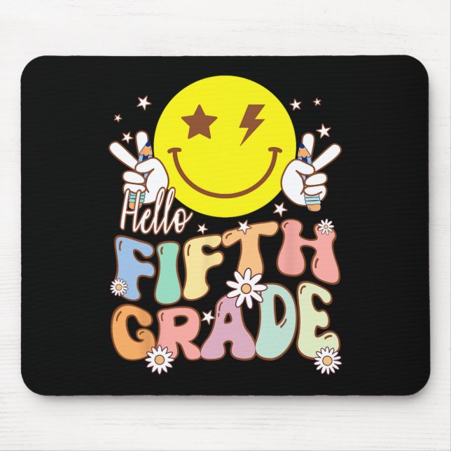 Hallo Fünfte Grade Hippie Smile Face 5. Klasse zur Mousepad (Vorne)