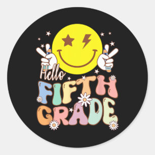 Hallo Fünfte Grade Hippie Smile Face 5. Klasse zur Runder Aufkleber