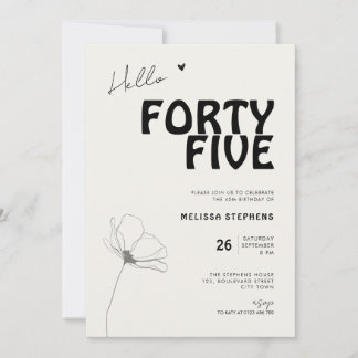 Hallo Fünfundvierzig Fettgedruckte Typografie 45.  Einladung