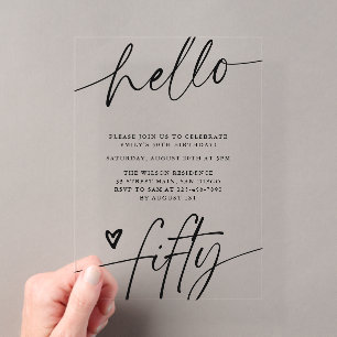 Hallo Fünfzig, Typography Script 50. Geburtstagsfe Acryleinladungen