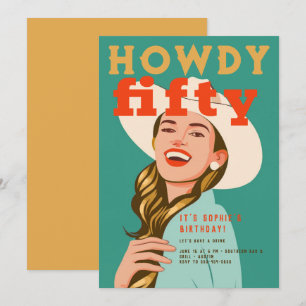 Hallo Fünfzig Western Retro Chic Grün 50. Geburtst Einladung