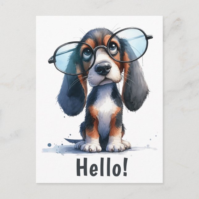 Hallo  | Funny Basset Hound Puppy Dog Postkarte (Vorderseite)