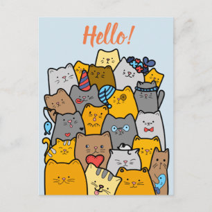 Hallo!/ Funny Cat Doodle Postkarte