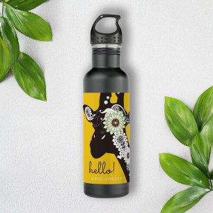 Hallo! - Gelber Funky Cooler Paisley-Giraffe Edelstahlflasche