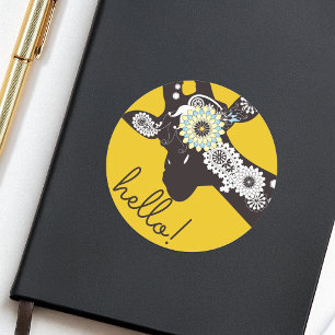 Hallo! - Gelber Funky Cooler Paisley-Giraffe Runder Aufkleber