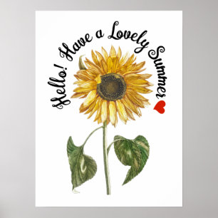 Hallo! Genießen Sie den Sommer - Vintage Sonnenblu Poster