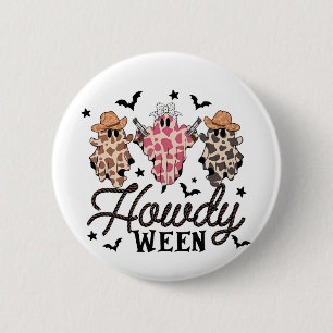 Hallo Ghost Halloween Rodeo Western Hallo Cowboy Button