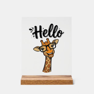 Hallo Giraffe Vintage Gravur Süßes Tier Shirt_ Acrylschild