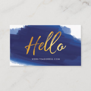Hallo Gold Script   Navy Watercolor Brush Stroke Visitenkarte