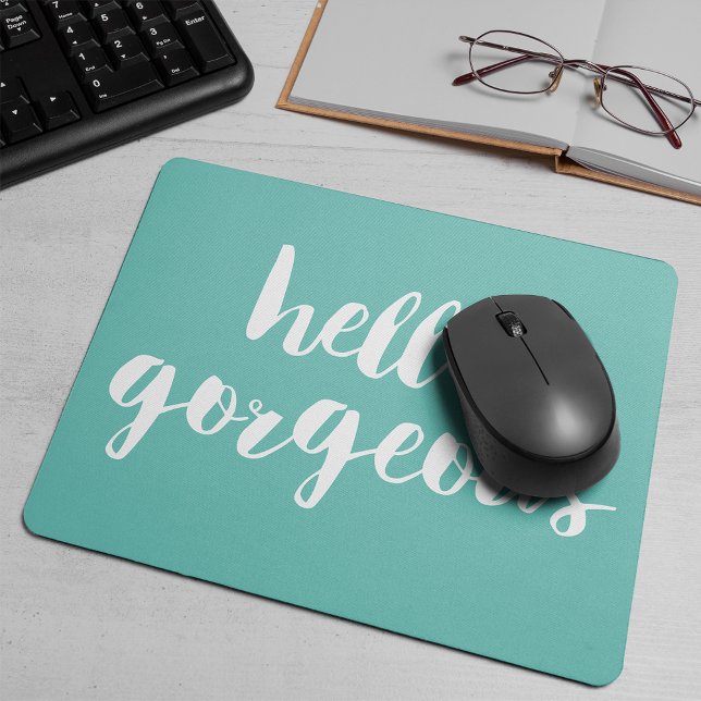 Hallo Gorgeous Aqua & White Mousepad (Von Creator hochgeladen)