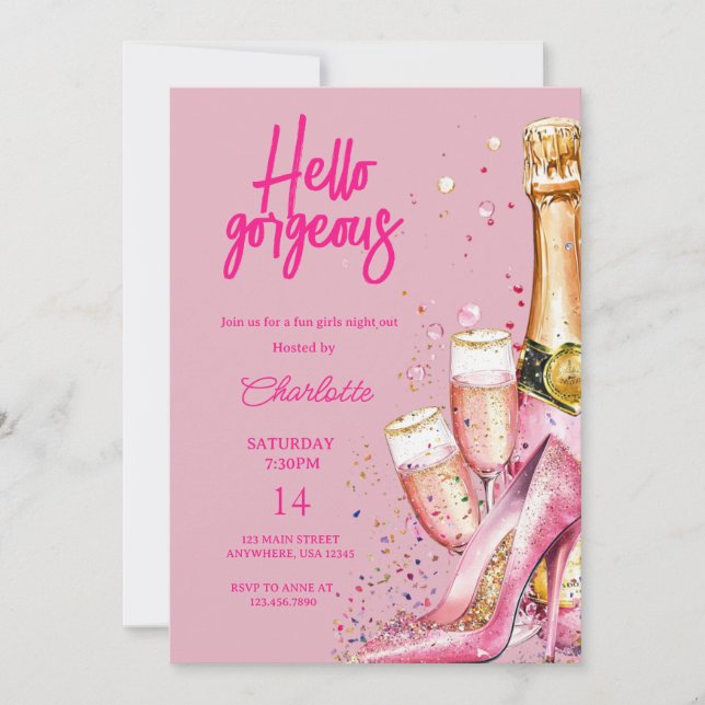 Hallo Gorgeous Galentine Day Glitzer Einladung (Vorderseite)