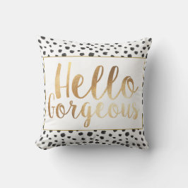 Hallo Gorgeous Gold Script Pillow Kissen