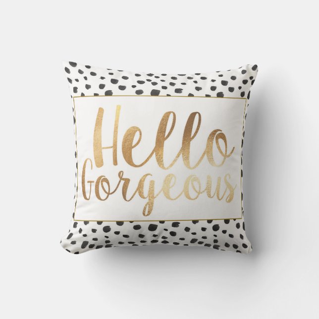Hallo Gorgeous Gold Script Pillow Kissen (Vorderseite)