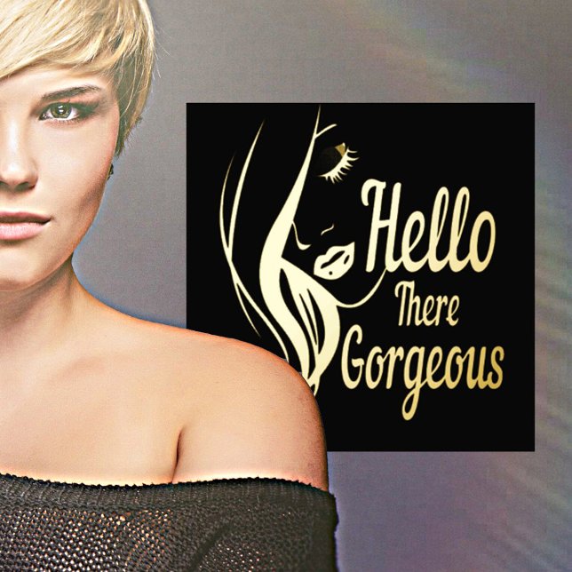 Hallo Gorgeous Lady Face Zeichnend Typografie Gold Foliendrucke (Von Creator hochgeladen)