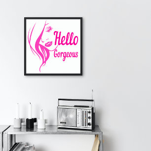 Hallo Gorgeous Lady Face Zeichnend Typografie Smal Poster