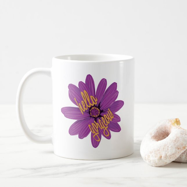 Hallo Gorgeous Lila & Orange Blume Kaffeetasse (Mit Donut)
