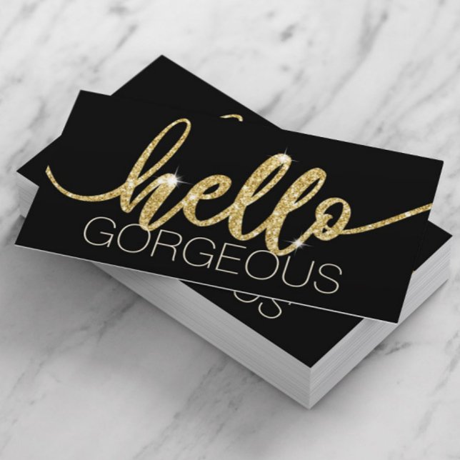 Hallo Gorgeous Modern Gold Typografy Beauty Salon Visitenkarte (Von Creator hochgeladen)