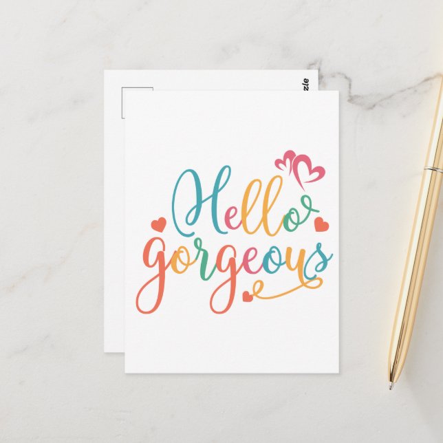 Hallo Gorgeous Multi color Postkarte (Vorderseite/Rückseite Beispiel)
