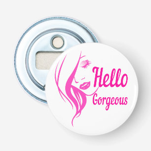 Hallo Gorgeous schöne Lady Face Zeichnend Typograf Flaschenöffner