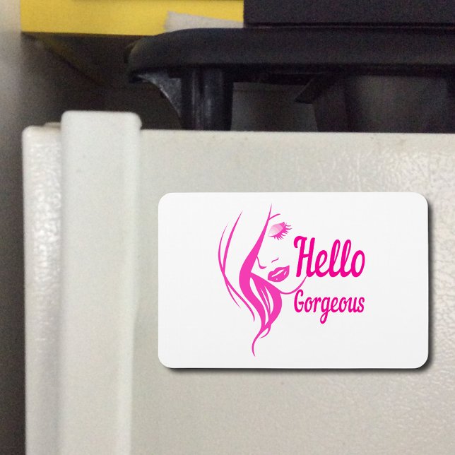 Hallo Gorgeous schöne Lady Face Zeichnend Typograf Magnet (Hello Gorgeous Lovely Lady Face & Quote Flexible Magnet)