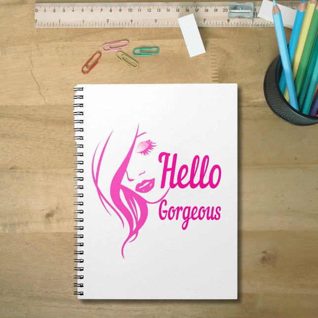 Hallo Gorgeous schöne Lady Face Zeichnend Typograf Notizblock (Hello Gorgeous Lovely Lady Face Drawing Typography Notebook)
