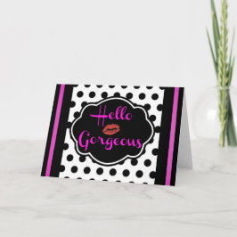 Hallo Gorgeous Schwarz-weiß Polka Dot Hot Pink Feiertagskarte