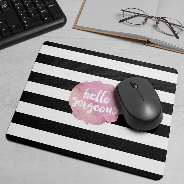 Hallo Gorgeous | Schwarzer Streifen und rosa Wasse Mousepad (Von Creator hochgeladen)