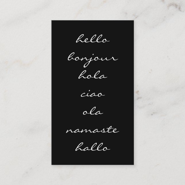 Hallo Grüße Schwarz und Weiß Visitenkarte (Vorderseite)