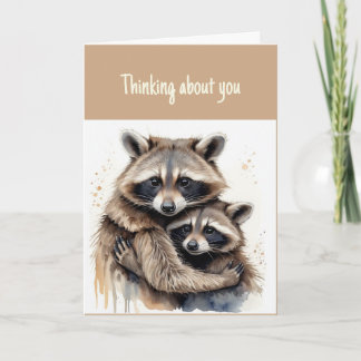 Hallo Hallo denken Sie Zwei Raccoon Couple Hugs Karte