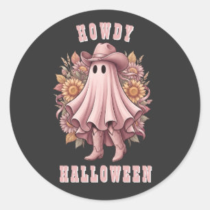 Hallo Halloween Rosa Cowboy-Geist Runder Aufkleber