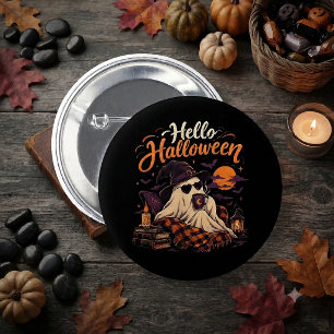 Hallo Halloween Süßer Geist Trinkt Kaffee  Button