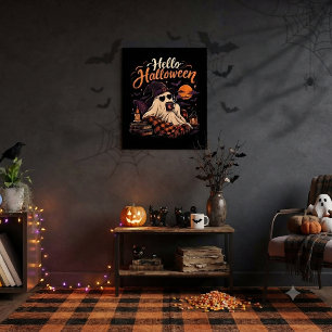 Hallo Halloween Süßer Geist Trinkt Kaffee Poster