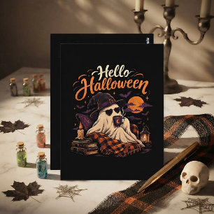 Hallo Halloween Süßer Geist Trinkt Kaffee Postkarte