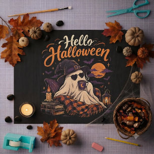 Hallo Halloween Süßer Geist Trinkt Kaffee Seidenpapier