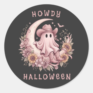 Hallo Halloween Western Geist auf Mond Runder Aufkleber